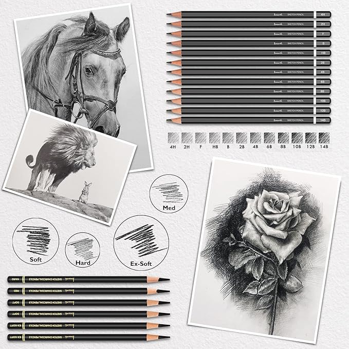 Brusarth 42 Pack Drawing Set Sketching Kit, Pro Art Sketch Supplies with Sketchbook, Include Graphite Pencil, Charcoal Pencil, Sharpener, Eraser Art Supplies for Artists Adults Teens Beginner