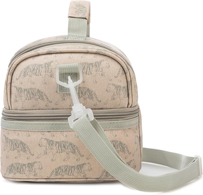 Insulated Kids Dual Compartment Lunch Bags Tote for Girls Boys Toddler Lunch Boxes Pre-School Toddler Kindergarten Picnic Camp Food Cooler Thermal with Strap (Z Tiger)