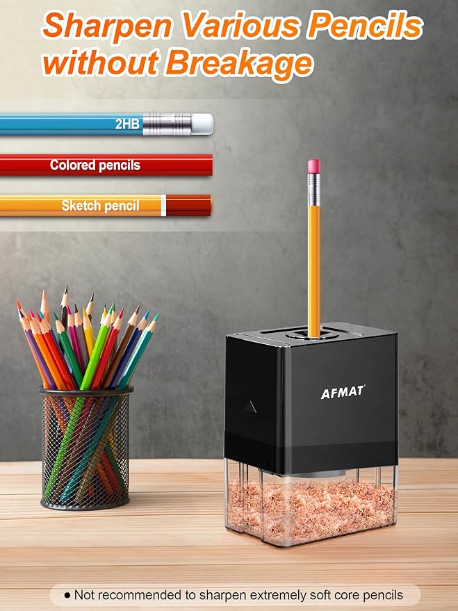 AFMAT Fully Automatic Electric Pencil Sharpener, Small Colored Pencil Sharpener, Hands Free Pencil Sharpeners for 8mm Pencils, Good for Artists, Kids Friendly, Battery Operated PSA8