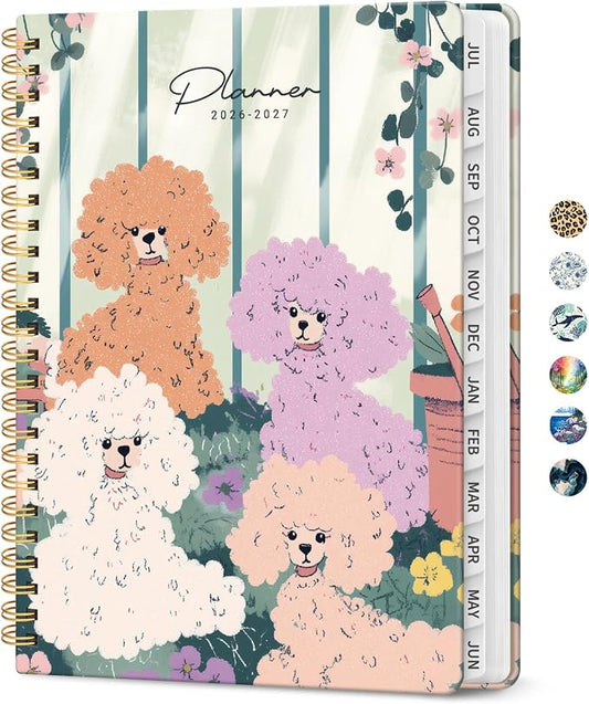 Planner 2026–2027, Weekly & Monthly Academic Organizer for School Year, Jul 2026–Jun 2027, Hardcover Planner with Tabs, Back to School Essential, 6.3" x 8.5", Poodle Garden