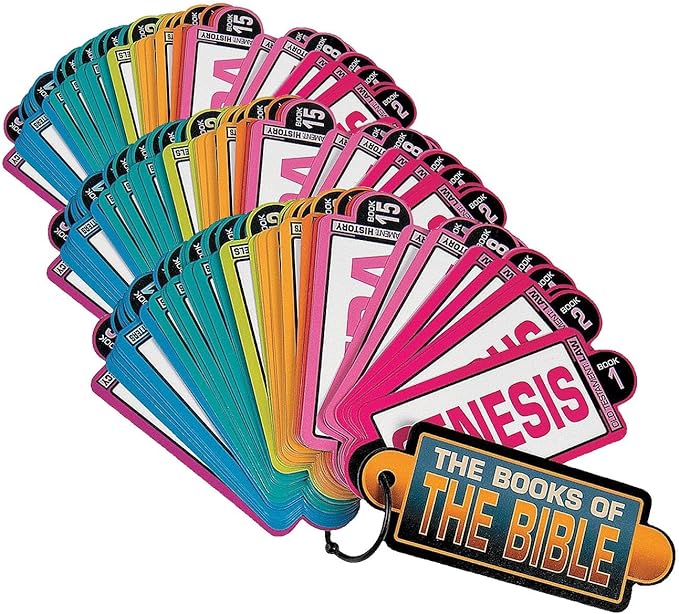 Fun Express Multicolored Books of The Bible Information Cards Set - 12 Pieces - 6.5" x 2.5" - Engaging Educational Tools for Kids' Learning and Fun (Pack of 3)