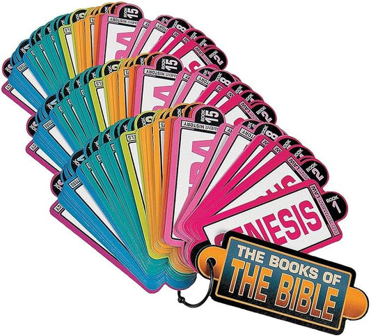 Fun Express Multicolored Books of The Bible Information Cards Set - 12 Pieces - 6.5" x 2.5" - Engaging Educational Tools for Kids' Learning and Fun (Pack of 3)