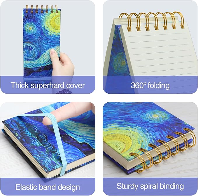 3 Pack Top Spiral Notepad Reporters Notebook Thick Superhard Cover Top Bound Spiral Notebook Van Gogh Gifts Grocery List Notepad Steno Notebooks 8.8x3.75 In 3x200 Pages 100GMS To Do List