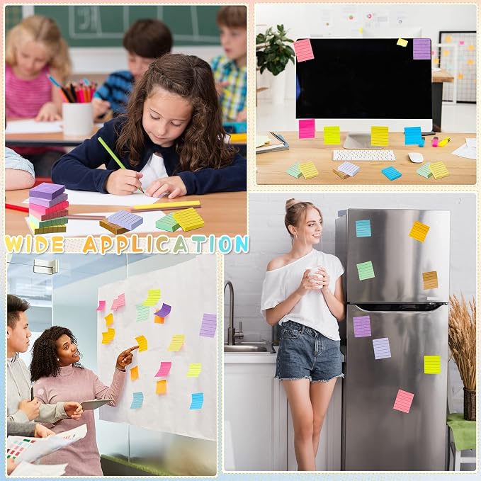 PerKoop 48 Pads, 4800 Sheets Small Sticky Notes 1.5x2 Lined 12 Colors