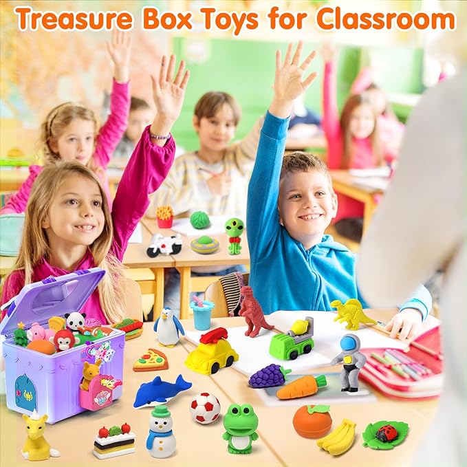 Palmatte 140PCS Mini Animal Erasers Bulk Kids Prizes Treasure Box Toys Classroom Rewards Teacher Must Haves Desk Pets Back to School Supplies Random Eraser Party Favors Kids Toys Gifts Pinata Stuffers