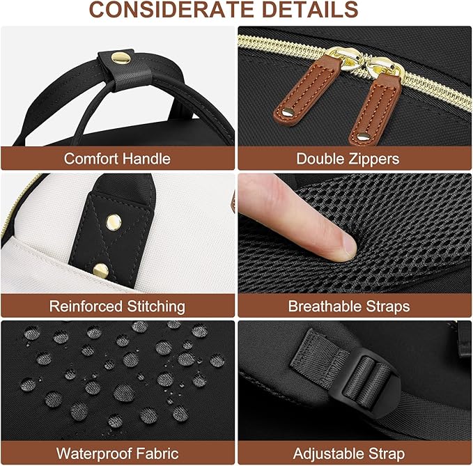 Laptop Backpack for Women Bag: 15.6 inch Backpacks with Pouch Pocket for Large Capacity Cup Travel Waterproof Bookbag Anti-theft College Casual Work Book Bags for Teacher Nurse Black Beige