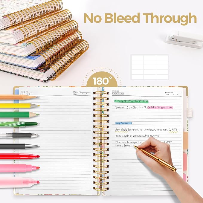 SKYDUE Sprial Notebook With Dividers Tabs, 5 Subject Notebook College Ruled