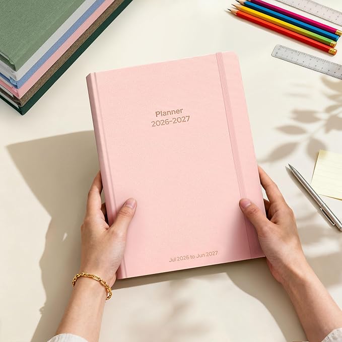 Planner 2026-2027 Monthly and Weekly Academic Planner July 2026 - June 2027, Linen Hardcover Agenda 2026-2027 Calendar Daily Planner for Student Teacher with Monthly Tabs, 6" x 8.3", Light Pink