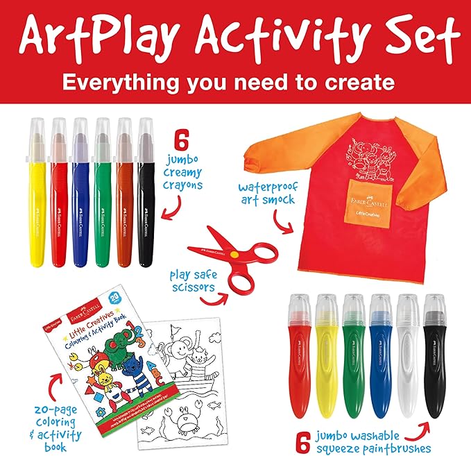 Faber-Castell Little Creatives ArtPlay Set: 15 Piece Toddler Art Set, Jumbo Crayons, Toddler Painting Set, and Kids Art Supplies, Spring Craft Supplies (Ages 3+)