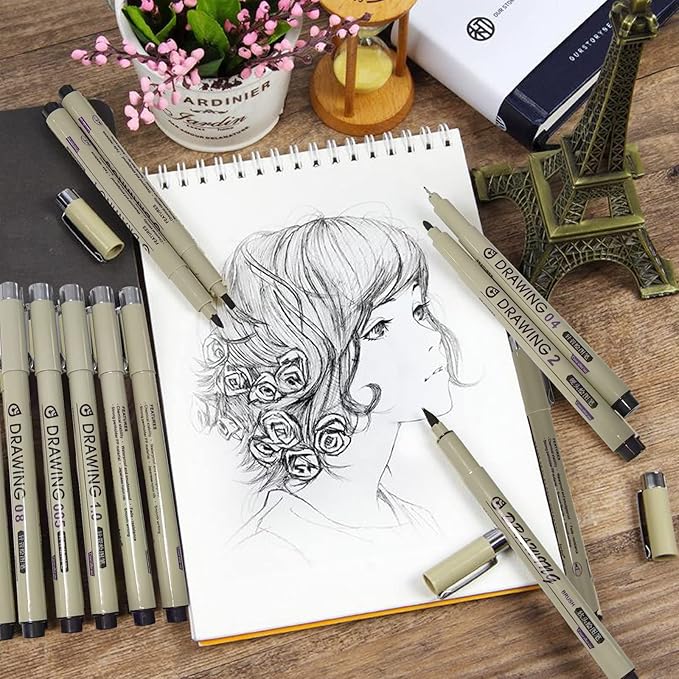 12Pcs Black Micro Pen Set, Micro Fineliner Drawing Art Pens, Fineliner Ink Set, Micro Pens for Artist Illustration, Sketch Outline, Technical Drawing