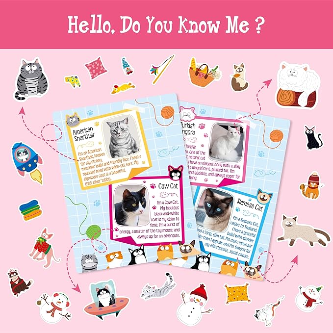 Cat Sticker Activity Book, 450 Reusable Stickers, 10 Dry-Erase Scenes & 10 Coloring Pages, Cat-Themed Activity Book, Educational Hands-on Travel Game - Great for Kids, Adults, Boys & Girls