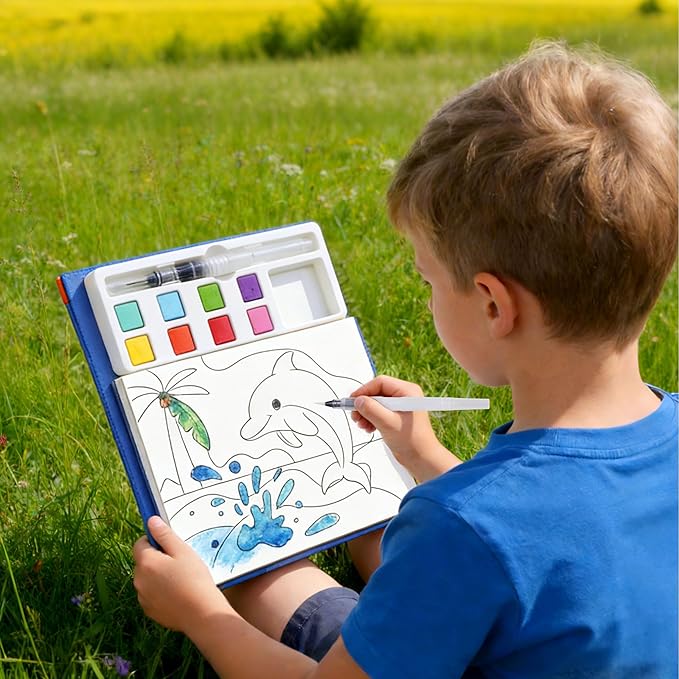YPLUS Paint with Water Coloring Book for Toddlers, Mess Free Watercolor Painting Set with Brush, 26 Pages & 8 Color Palettes, DIY Art Craft Travel Toy Gift for Kids Ages 1-3 2-4 4-6 (Sea Animals)