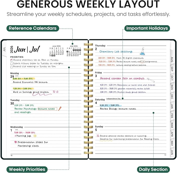 Planner 2026-2027, Academic Year Monthly and Weekly Calendar Planner, Jul 2026 - Jun 2027, Hardcover Teacher Student Planning Agenda book with Tabs, Perfect for School Office Supplies, 6.3" x 8.5" - Insects in Blooms