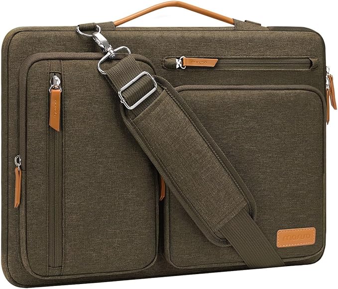 MOSISO 360 Protective Laptop Shoulder Bag,15-15.6 inch Computer Bags Compatible with MacBook Pro 16 inch, HP, Dell, Lenovo, Asus Notebook,Side Open Messenger Bag with 4 Zipper Pockets, Carob Brown