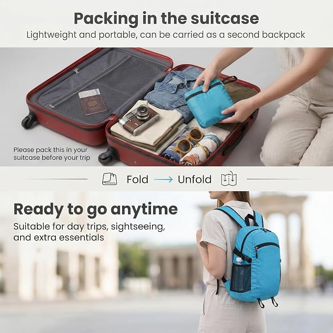 Lightweight Hiking Backpack 30L Packable Foldable Daypack Collapsible Travel Bag Water-Resistant for Women Men (Navy Blue)