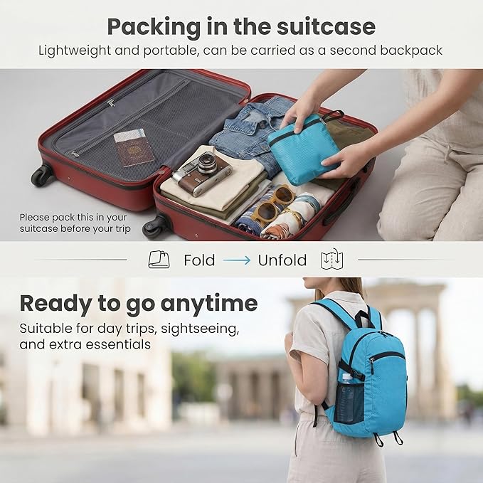 Lightweight Hiking Backpack 18L Packable Foldable Small Daypack Collapsible Travel Bag Water-Resistant for Women Men (Gray)