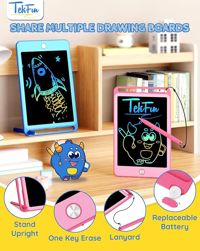 TEKFUN 2 Pack LCD Writing Tablet for Kids, 8.5 Inch Blue+Pink Doodle Board Drawing Board Drawing Tablet with Lanyard, Educational Kids Easter Christmas Toys Birthday Gift for Boys Girls 3-12 Years Old