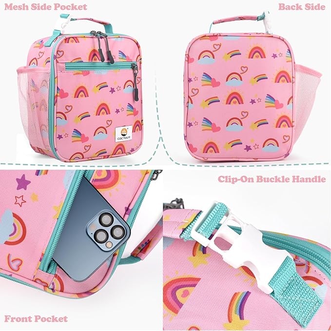 CaCTOUR Lunch Box Kids,Premium Insulated Lunch Bag for Girls Boys,Soft Bag Mini Cooler Back to School Thermal Reusable Lunch Bag for Work School Picnic (Rainbow)