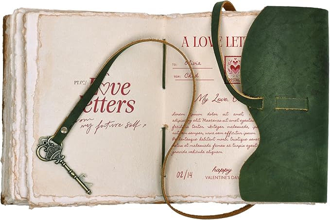 LEATHER VILLAGE Vintage Leather Journal – 200 Handmade Vintage Deckle Edge Paper – Leather bound Journal For Women Men – Vintage Key Closure - Book of Shadows - Green - 6X4 inches (A6)