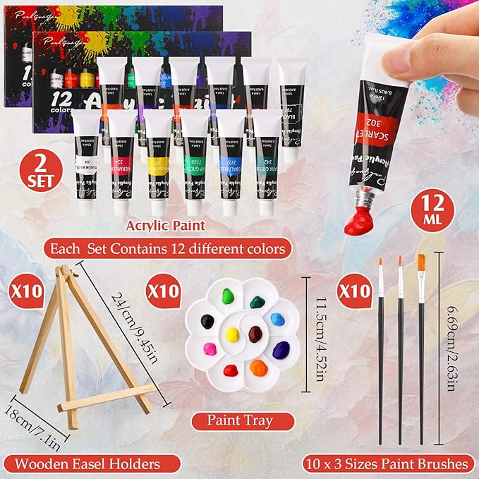 Ctosree 72 Pcs Flower Lady Paint and Sip Kit for Adults 8'' x 10'' Pre Drawn Canvas for Painting DIY Pre Printed Canvas for Party Favor Acrylic Painting Kit Wood Easel Brushes Date Night Bulk