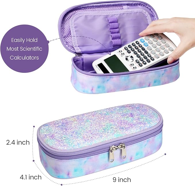 Cambond Pencil Case for Girls - School Pencil Pouch Kids, Glitter Purple | Cute Pencil Case for Kids With Name Card and Slot, Girls Aesthetic Shool Supplies for Staionary, Water-Resistent Pen Bag