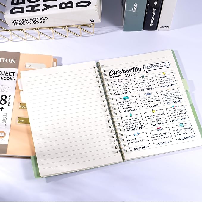 FLYING EAGLE Small Spiral Notebook 5 Subject Notebook Wide Ruled with Dividers Tabs Waterproof Plastic Cover Thick Paper Notebooks for Work School, 7x10 Orange