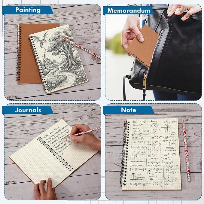 Epakh 6 Pack Spiral Notebooks A5 Bulk Back to School Hardcover Spiral Journal Notebook 5.5 x 8.3 Inch, First Day of School Journal Paper Notebook for Writing, 50 Sheets 100 Page (Grid,Brown)