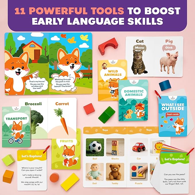 Clever Fox Play Smart Baby Box for 12-18 Months – 11 Montessori Speech Therapy Board Books & Flash Cards – Toddler Learning Toys & Activity Busy Book with Pre-K Activities for 1-Year Old
