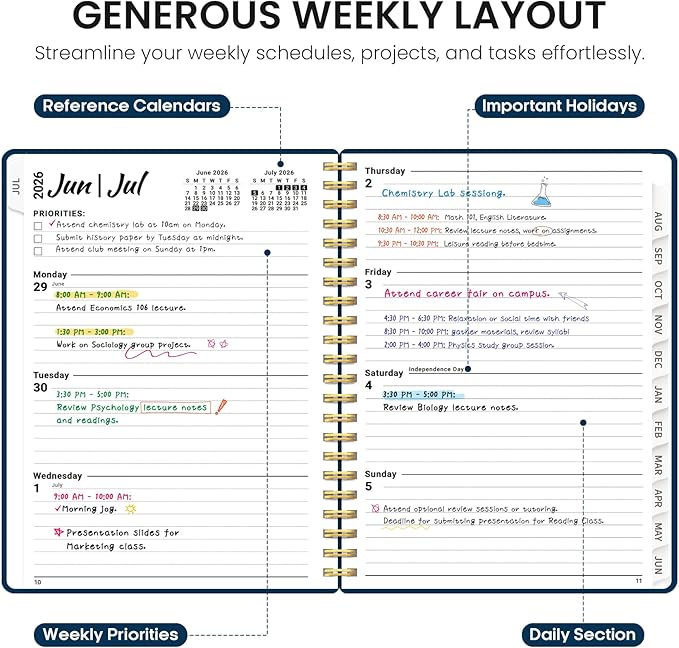 Planner 2026-2027, 8.5" x 11" Weekly and Monthly Academic Year Planner Calendar, July 2026 - June 2027, Hardcover Large School Planning Agenda With Tabs, Perfect for School & Office Supplies, A4, Navy Blue