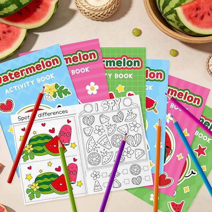 JAPBOR Watermelon Activity Coloring Books - 24PCS Mini Fruit Color Activities Book Bulk for Party Favor, Summer Watermelons Small DIY Colour Pages for Birthday Gifts Class Drawing Painting Games