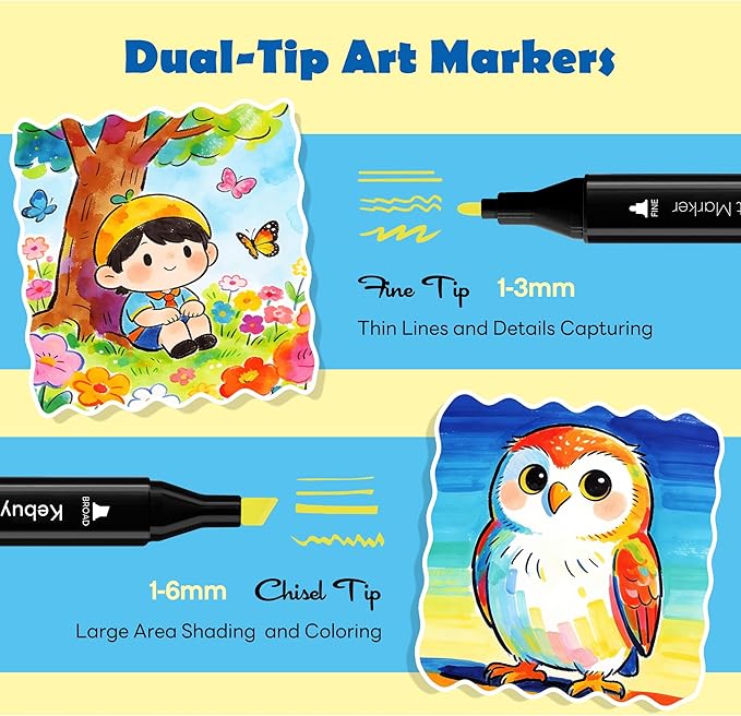 Kebuye 120 Colors Alcohol Art Markers Set, Dual Tips Blender for Drawing, Sketching, Coloring, Underlining, Professional Permanent Sketch Markers for Kids and Adults