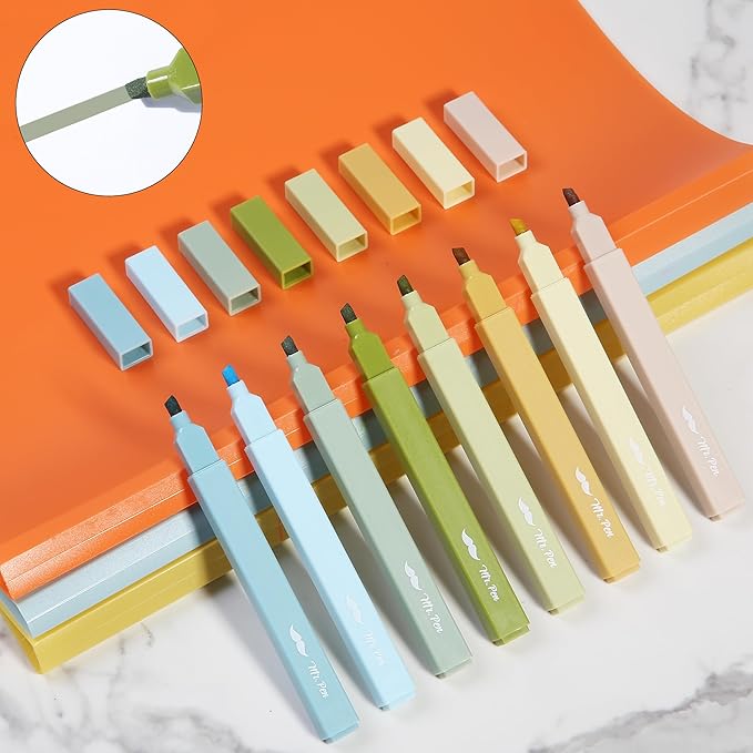 Mr. Pen- Aesthetic Highlighters No Bleed, 8 Pack, Natural Vintage, Chisel Tip, Cute Highlighters Assorted Colors for Journaling, Highlighting, Underlining, Fast Dry, Back to School Supplies