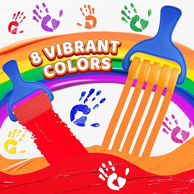 Washable Finger Paint for Kids, 8oz x 8 Colors - Non-Toxic, Thick Finger Paint for Toddlers, Art Supplies for Home & Classroom Use, Large Bottles