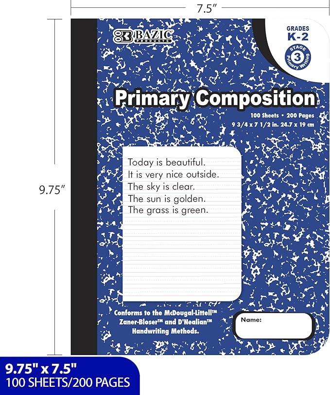 BAZIC PRODUCTS Primary Composition Book, 100 Sheets, Grades K-2