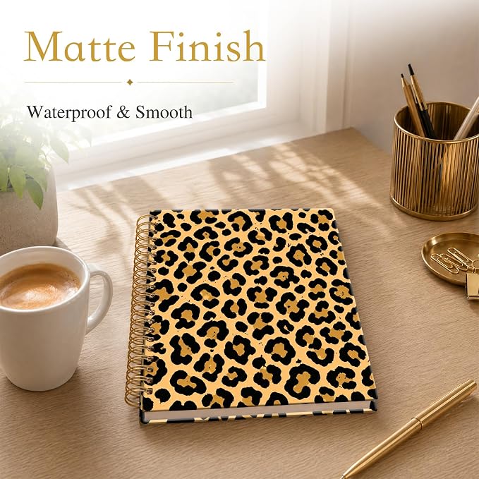ATJFKIXL Cute Spiral Journal Notebook, A5 120 Page College Ruled Wirebound Notebook, Soft Cover for Students Office Notes and Planning - Brown Leopard Pattern