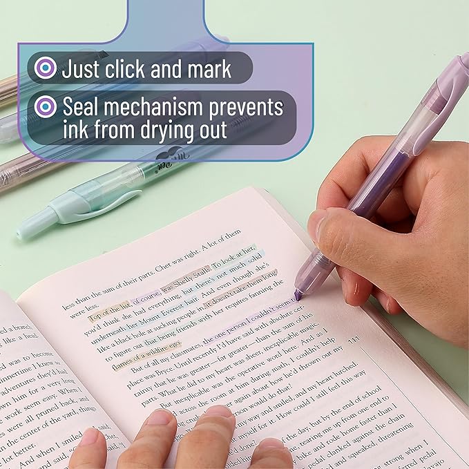 Mr. Pen- Retractable Highlighters, 6 Pack, Muted Pastel Colors, Chisel Tip Highlighter Marker Set, Click Highlighter Markers for Classroom, Journaling, Study Supplies, No Bleed On Standard Pages
