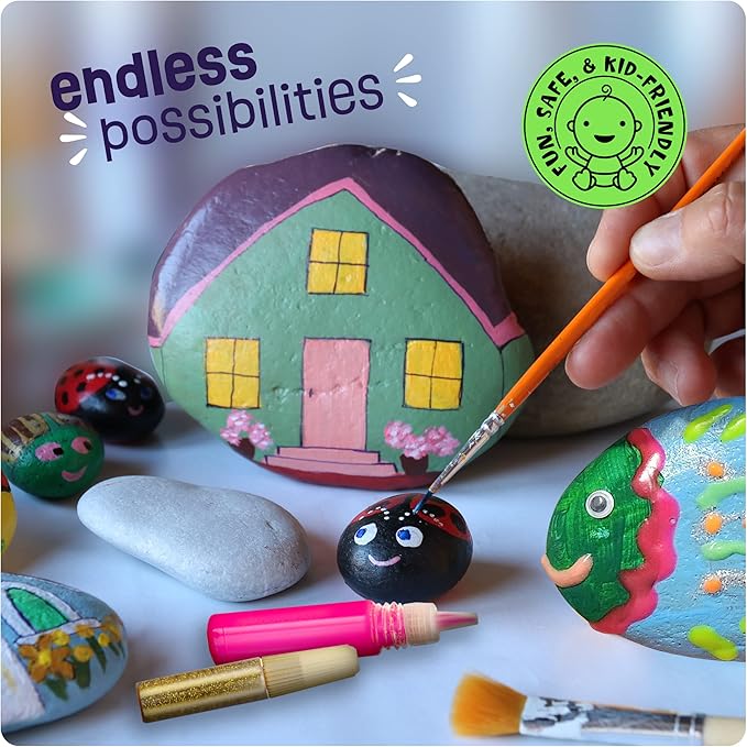 Dan&Darci Kids Rock Painting Kit - Glow in The Dark - Gifts Arts & Crafts for Boys and Girls Ages 6-12 - Craft Activities Kits - Creative Art Toys for 6, 7, 8, 9, 10, 11 & 12 Year Old Kid