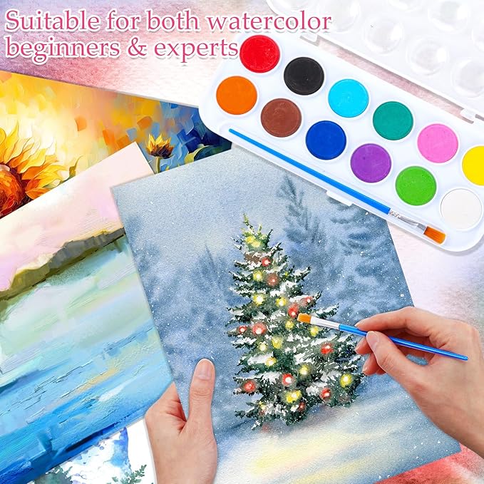Nuanchu Gifts Bulk Watercolor Paint Washable Watercolor Paint Kits Palette and Brushes Portable Water Color Supplies for Adults, Beginners Artists Graduation Gift(6 Pack,12 Colors)