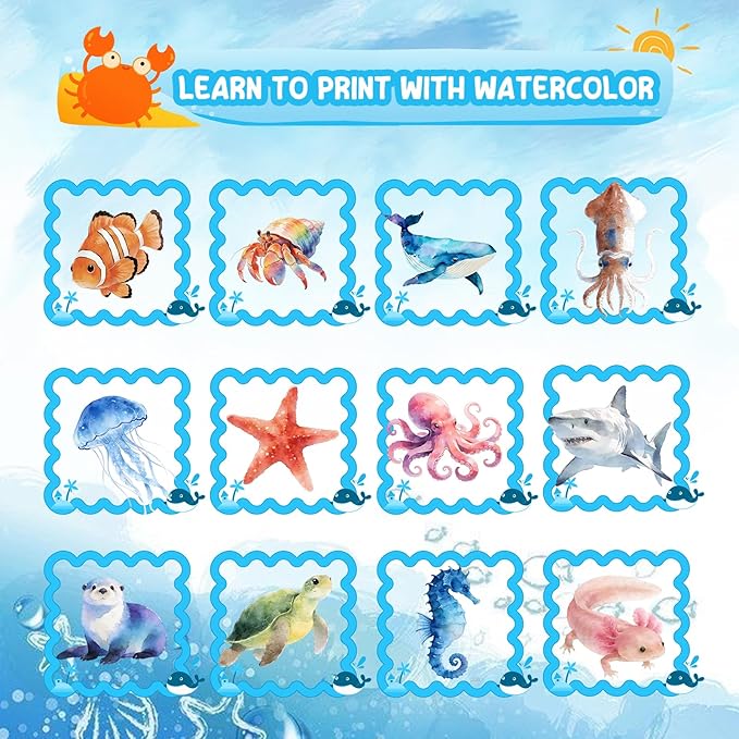 Watercolor Workbook, 24 Colors Solid Paint Set, Ocean Themed DIY Patterns, Anti-Bleed Paper, Beginner Friendly Art Kit For Adults