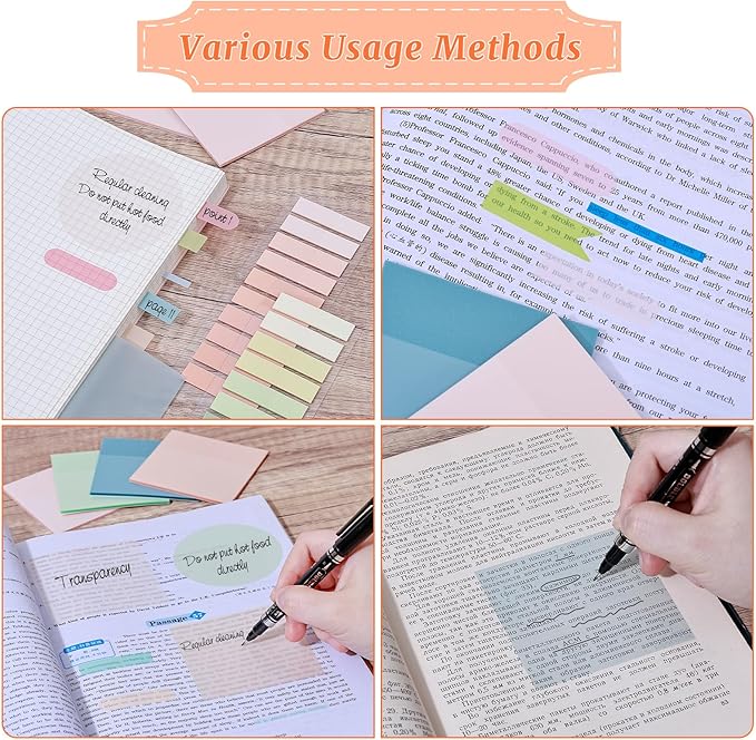 1100 Sheets Transparent Sticky Notes, Clear Waterproof 3 x 3 Sticky Notes with Pen, Translucent See-Though Note Tabs for Bible Study Book Annotation Kitchen Reminder (Coral Pink)