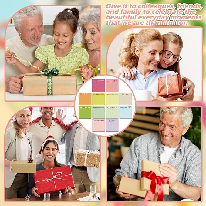 Yinder 24 Pcs Inspirational Sticky Notes Cute Motivational Sticky Notes Pad End of Year Employee Appreciation Gifts Bulk for Teacher Nurse Coworkers Office Supplies 3 x 3'' (Thank You,Macaroon)
