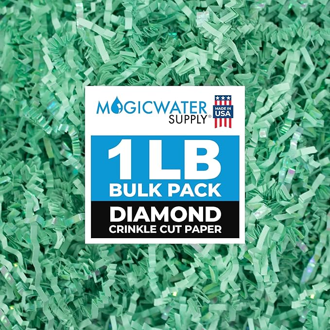 MagicWater Supply Iridescent Crinkle Cut Paper - 1 LB Diamond Mint Green - Shred Filler great for Gift Wrapping, Basket Filling, Birthdays, Weddings, Anniversaries
