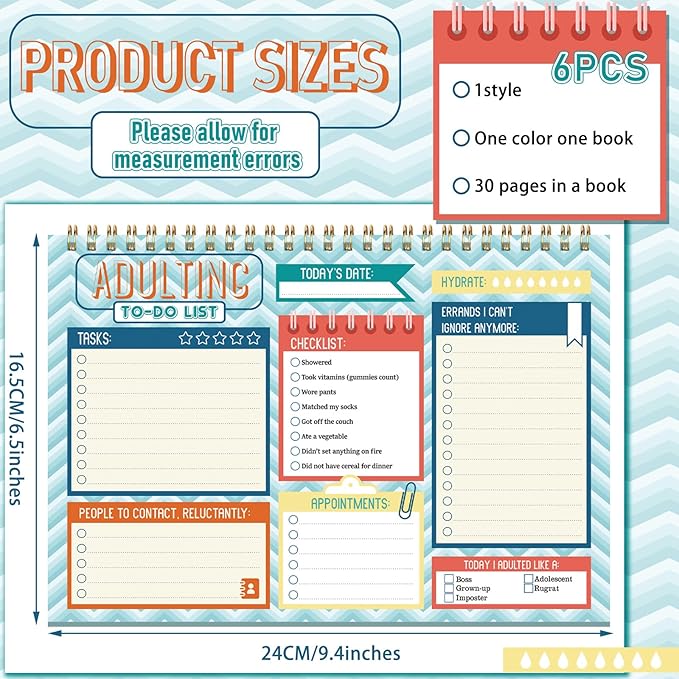 Glenmal 6 Pack to Do List Notepad Undated to Do List Notebook Daily Planner Notepad 180 Sheets for Adult Student Office School Home Supplies 7.8 x 5.2 Inch(Lively,Lively Color)