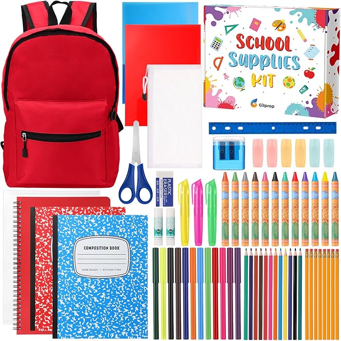 Gilprop 79 Pcs Christmas Gift Box for K-5 Elementary Middle Kit Bundle Bulk Essential for Operation Charity Xmas Gift(Red)