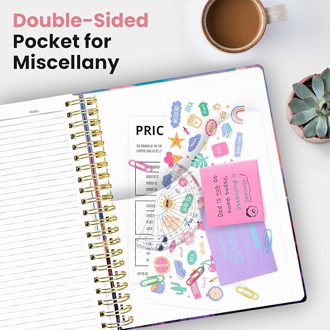 Large Spiral Lined Notebooks for Work with Removable Dividers & Tabs, 8.5"x11" Pretty Hardcover 5 Subject Notebook Journal for Women, College Ruled, for Study & Office, 280 Pages, Prairie Run