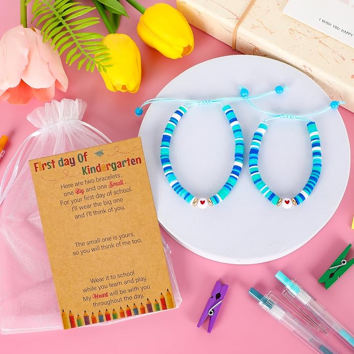 Back to School Supplies, First Day of Kindergarten Bracelet, Back to School Bracelet Mommy and Me, Prek Matching Wish Bracelets Set, Adjustable Bracelet for Boys Girls Gifts Stuff Bulk