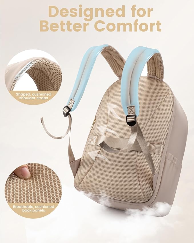 LOVEVOOK Laptop Backpack for Women, 18 Inch Travel Backpack, Large Capacity Casual Daypack, Work Computer Backpack, Travel Backpack for College, Light Beige