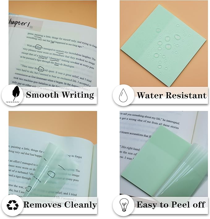 YOUDEFUL Translucent Sticky Notes, 3"x3" Cute Clear Transparent Page Flags Book Markers Stickers, Planner Accessories Sticky Notes, Bible Journaling Study Office School Supplies
