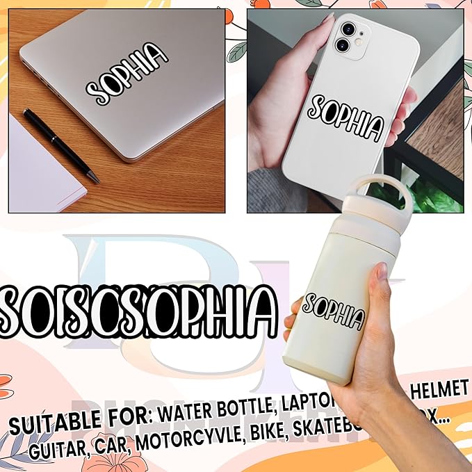 Custom Name Sticker Personalized Quotes Text Decal More Color Font Add Your Word Customized Waterproof Vinyl Sticker for Laptop, Water Bottle, Tumbler, Phone Case, Cup