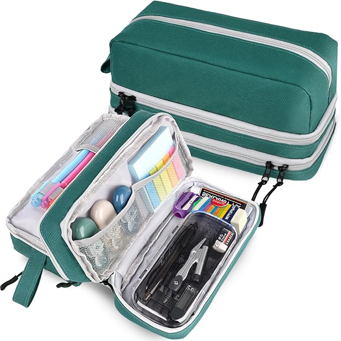 Large Capacity Pencil Case,Multifunction Pencil Pouch,Pencil Bags with Zipper 3 Compartments Pencil case organizer for or School Teen Girl Boy Men Women（Green）